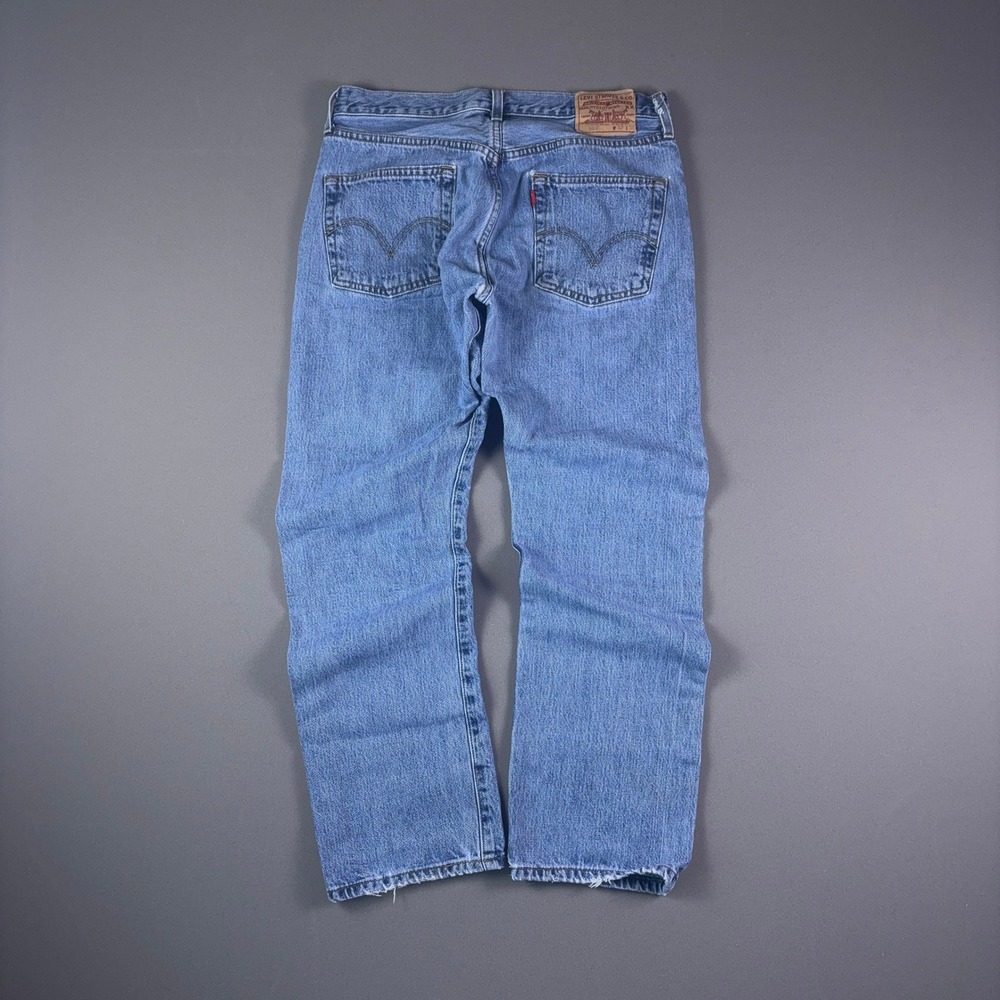 Vintage 90s Levis 501 Light Wash Blue Denim Straight Leg Button Fly Jeans 32x30